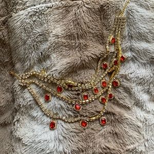 4 strains red crystal necklace